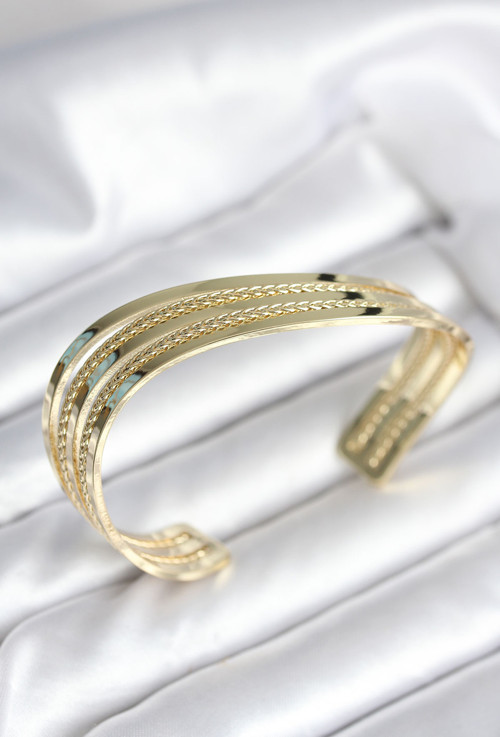 Eğik Şerit Model Gold Renk Pirinç Kadın Bileklik - TJ-BB8019
