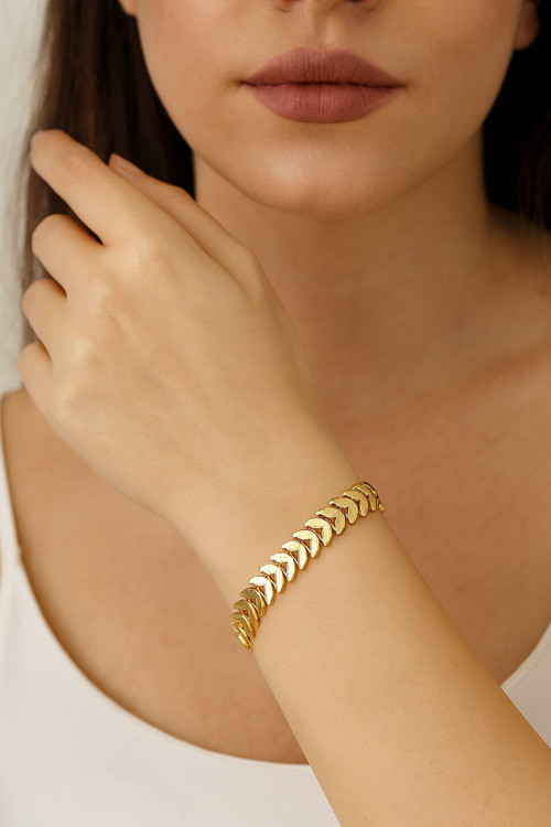 Balık Kılçığı Yassı Gold Kaplama Künye Kılçık Bileklik – 454