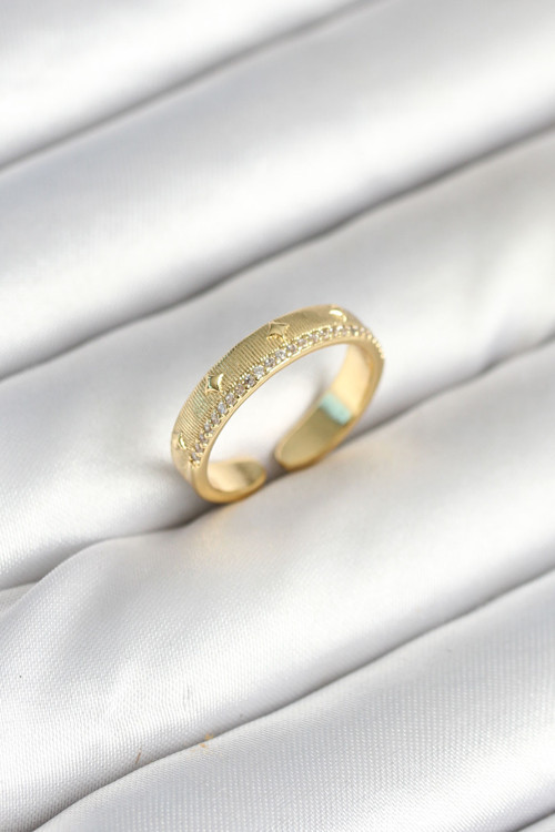 Gold Renk Şerit Zirkon Taşlı Kadın Yüzük - TJ-BYK3905