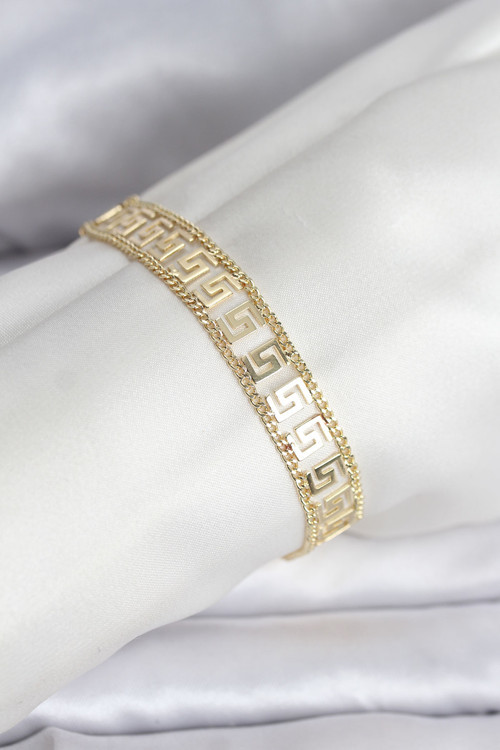 316L Çelik Gold Renk Labirent Model Kadın Bileklik - TJ-BB8158