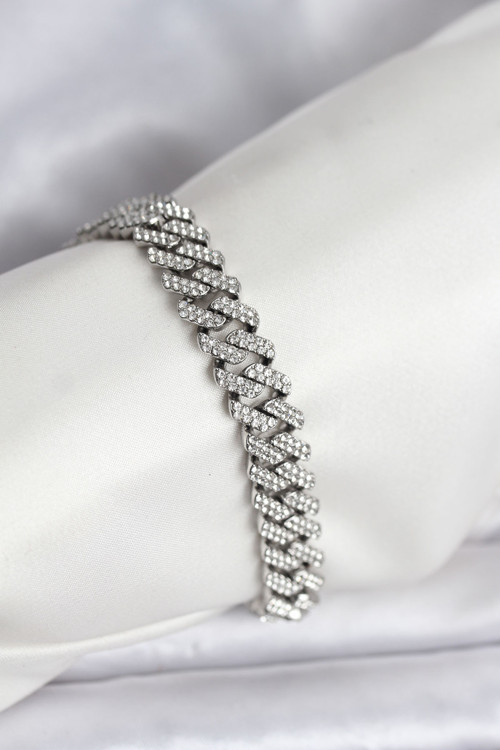 Gümüş Renk Pirinç Cuba Chain Gurmet Bileklik - TJ-BB8161