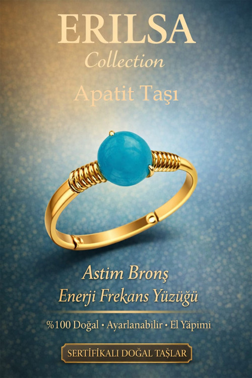 Sertifikalı Astım Bronş Enerji Frekans Yüzüğü – Apatit Taşı Ayarlamalı Gold İnce Kasa İkizler Kova
