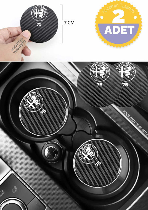 Alfa Romeo 75 Yazılı Karbon Bardak Altlığı Alfa Romeo Armali 75 İçin Spor ve Şık 7 cm 2 Adet Tasarım