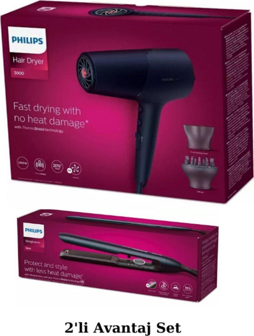 BHD510/10 2300w Saç Kurutma Makinesi - BHS732/00 Argan Yağlı, UV Korumalı Saç Düzleştirici 2'li Set