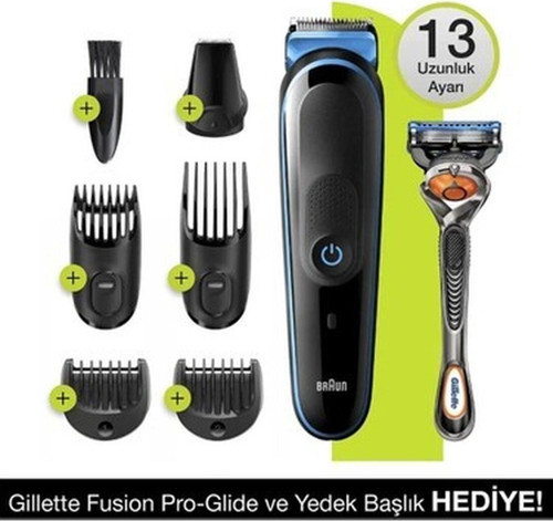Şarjlı Erkek Bakım Kiti 7in1 Kablosuz Şekillendirici - Siyah/Yeşil + Gillette Fusion Proglide