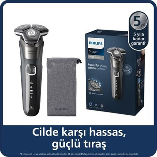 5000 Serisi Tıraş Makinesi, Sinekkaydı Tıraş, Skin Iq Teknolojisi, Islak ve Kuru Kullanım, Hassas Düzeltici Başlık + Onerous Lambader