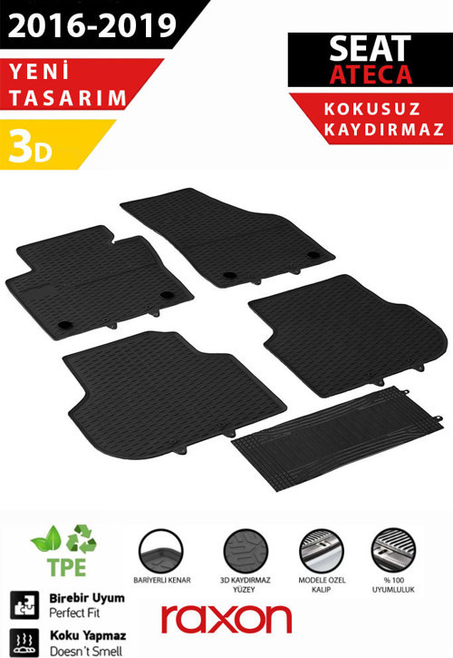 Seat Ateca 2016-2019 3D Havuzlu Paspas – Tam Uyumlu | Su Geçirmez, Kaymaz