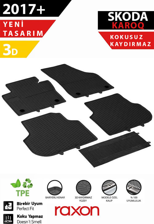 Skoda Karoq 2017+ 3D Havuzlu Paspas – Tam Uyumlu | Su Geçirmez, Kaymaz