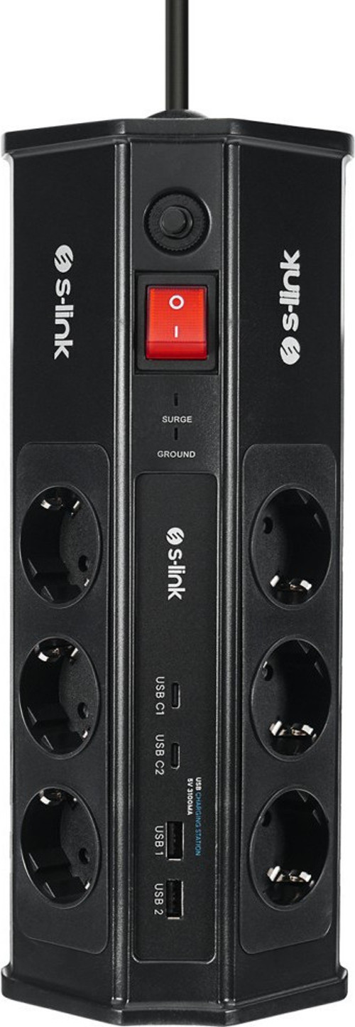 PRZ03 PrizHive 3 Metre 1860 Joule 3x1.5mm 2xUSB 2xType C 2.4A/5V 250V 16A/3860W 6 lı Akım Korumalı Priz