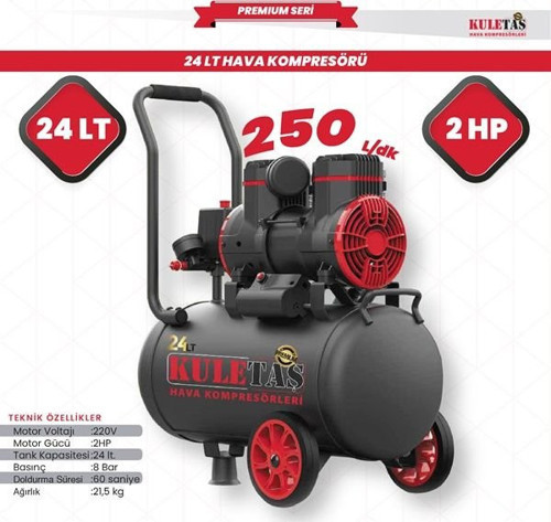 24 Litre Premium Hava Kompresörü Yağsız Sessiz 2 Hp