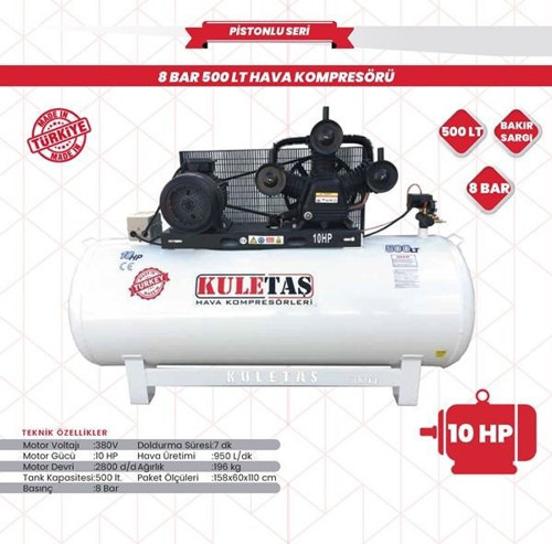 500 Litre Hava Kompresörü 10 Hp 8 Bar Üç Pistonlu