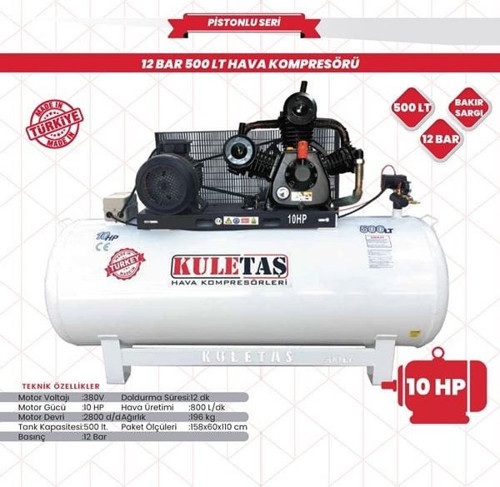 500 Litre Hava Kompresörü 10 Hp 12 Bar Üç Pistonlu
