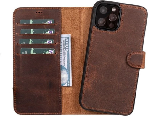 Apple iPhone 11 Pro Max Uyumlu Deri Cüzdanlı Kılıf RFID G2 Kahve