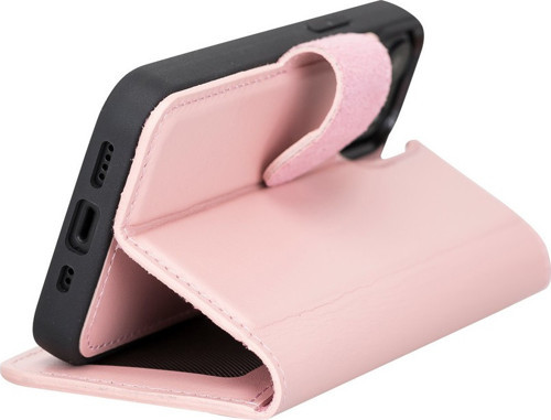 Apple iPhone 13 Mini Uyumlu Deri Cüzdanlı Kılıf NU2 Pembe
