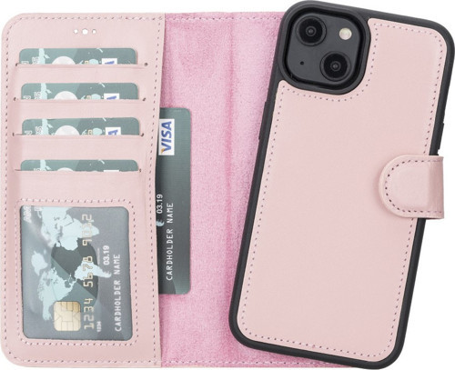 Apple iPhone 14 Uyumlu Deri Cüzdanlı Kılıf MWWN NU2 Pembe
