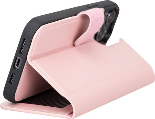 Apple iPhone 13 Pro Max Uyumlu Deri Cüzdanlı Kılıf NU2 Pembe