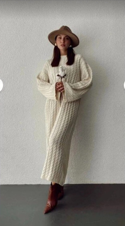 saç örgülü bisiklet yaka elbise