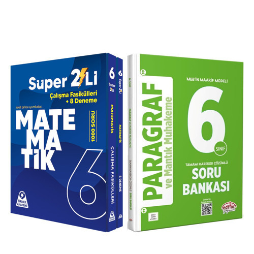 Örnek Akademi 6. Sınıf Süper İkili Matematik ve Editör Paragraf Mantık Muhakeme Soru Bankası Seti 2 Kitap