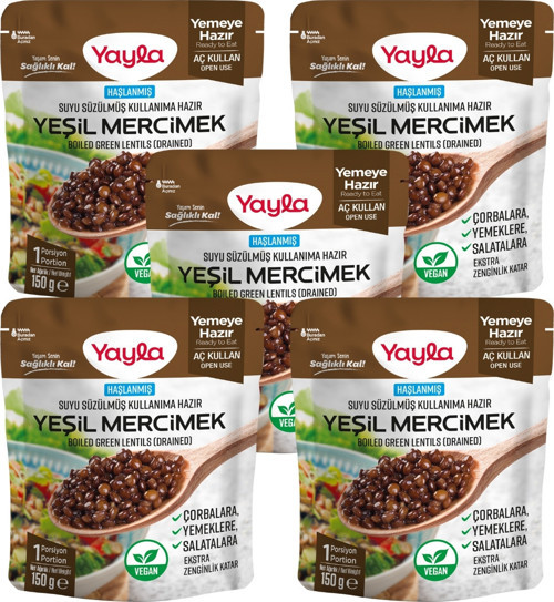 Haşlanmış Suyu Süzülmüş Yeşil Mercimek 150 gr x5