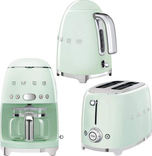 50's Style Pastel Yeşil Kettle - 1x2 Ekmek Kızartma Makinesi Ve Filtre Kahve Makine Seti