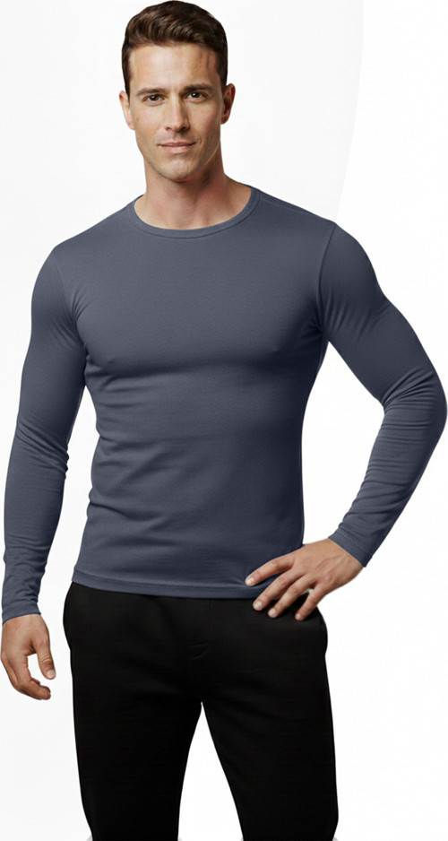 Füme Dar Kalıp Likralı %90 Pamuk Erkek Sweatshirt – Vücuda Oturan İnce Penye Sweat 2300423
