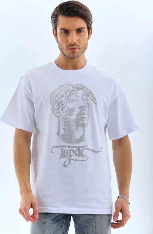 Unisex Oversize Taşlı Bisiklet Yaka TShirt