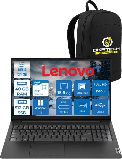 V15 G4 İNTEL i5 -13420H 40 GB RAM 512 GB NVM SSD 15.6 ” FHD WİN11PRO NOTEBOOK + OKATECH ÇANTA