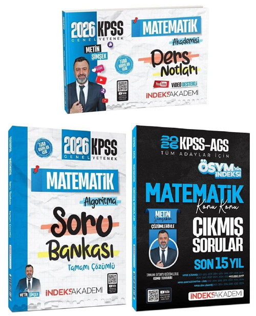 İndeks Akademi 2026 KPSS Matematik Video Ders Notları + Soru Bankası + Çıkmış Sorular 3 lü Set - Metin Şimşek İndeks Aka