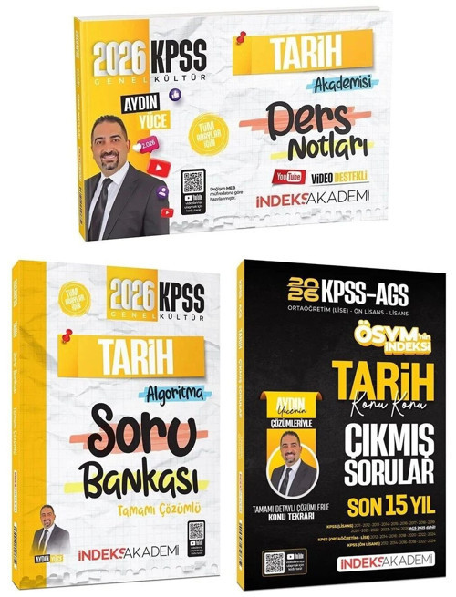 İndeks Akademi 2026 KPSS Tarih Video Ders Notları + Soru Bankası + Çıkmış Sorular 3 lü Set - Aydın Yüce İndeks Akademi Y