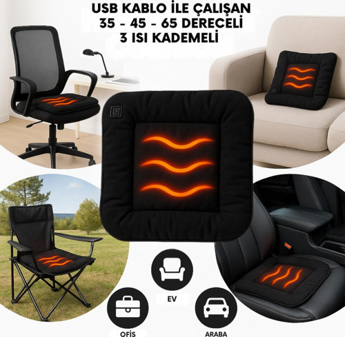 3 Kademeli 35°-45°-65° Isıtmalı Koltuk Minderi Ofis Koltuk Araç Koltuk Isıtıcı Minderi 42×42cm