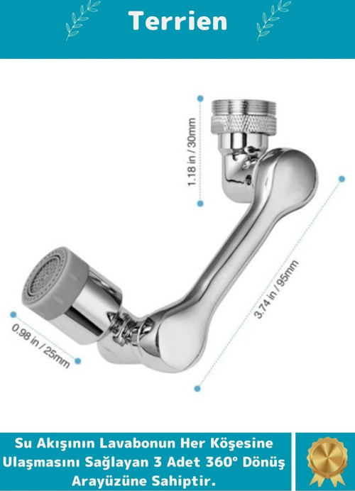 Home Serisi Metal Görünümlü 2 Modlu 360 Derece Dönebilen Pratik Mutfak Banyo Akrobat Musluk Başlığı