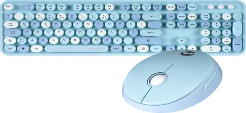 Q Round Km-6282 Renkli Tuşlu Mavi Kablosuz Multimedia Klavye + Mouse Set
