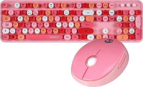 Q Tr Round Km-6282 Renkli Tuşlu Pembe Kablosuz Multimedia Klavye + Mouse Set