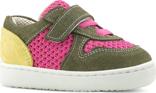 Bob Hakiki Deri Haki Yeşil Pembe Barefoot Cırtlı Lastikli Bebek Sneaker Ayakkabı