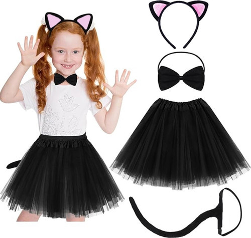 Kedi Kulak Taç Etek Kuyruk Ve Papyon 4 Lü Set Çocuk Pembe