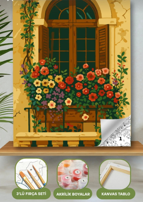 Sayılarla Boyama Seti 40X50 Cm (Çıtalı) Fırça Boya Dahil Numaralı Tuval Gizemli Pencere