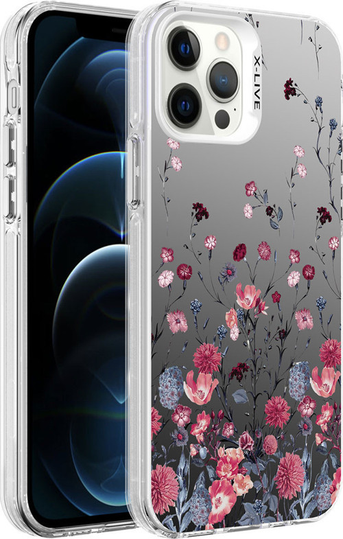 iPhone 12 Pro Uyumlu Desenli MSRA Silver Sert Kılıf-Çiçek