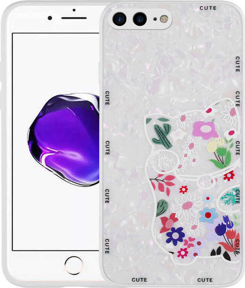 iPhone 7 Plus Kılıf Desenli Sert Silikon MSRA Mumila Kapak - White Cat