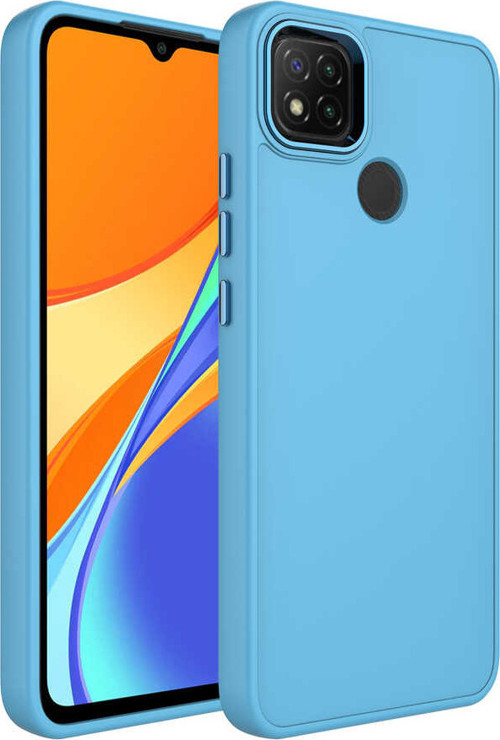 Redmi 9C Kılıf Metal Çerçeve ve Buton Tasarımlı Silikon MSRA Luna Kapak - Sierra Mavi