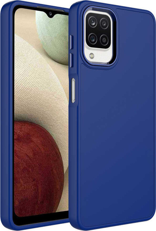 Galaxy M12 Kılıf Metal Çerçeve ve Buton Tasarımlı Silikon MSRA Luna Kapak - Lacivert