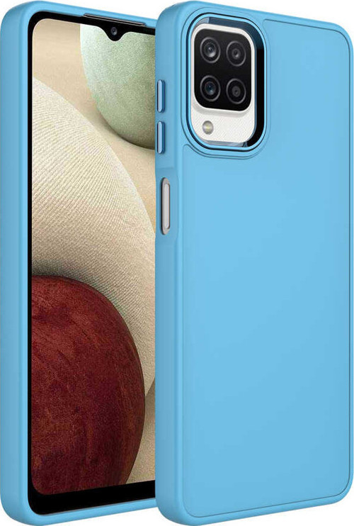 Galaxy M12 Kılıf Metal Çerçeve ve Buton Tasarımlı Silikon MSRA Luna Kapak - Sierra Mavi