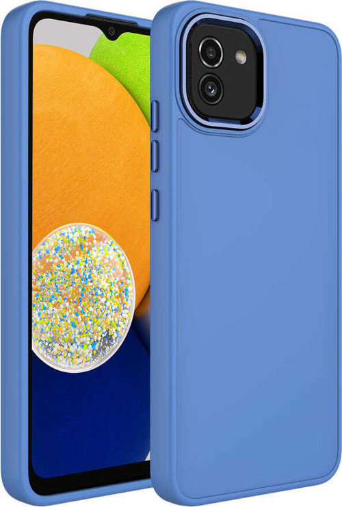 Galaxy A03 Kılıf Metal Çerçeve ve Buton Tasarımlı Silikon MSRA Luna Kapak - Lavendery Gray