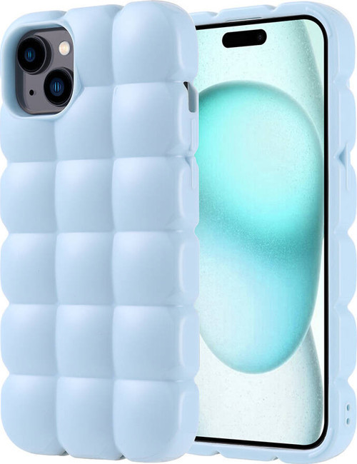iPhone 15 Plus Kılıf Parlak Esnek Silikon MSRA Dom Dom Kapak - Mavi