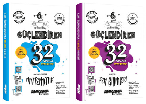 Ankara 2025 6. Sınıf Matematik + Fen Bilimleri Güçlendiren 32 Haftalık Deneme Seti 2 Kitap