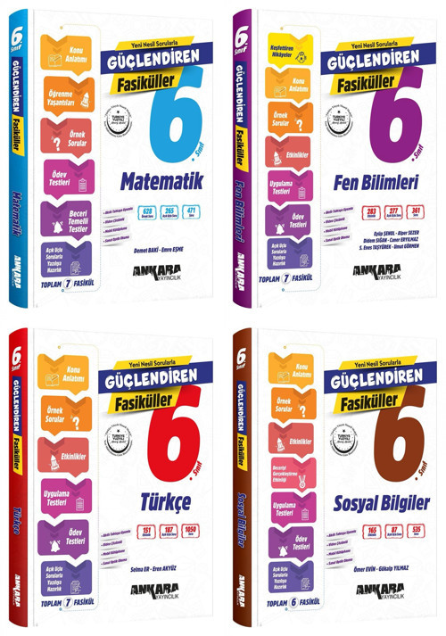 Ankara 2025 6. Sınıf Matematik + Fen Bilimleri + Türkçe + Sosyal Bilgiler Güçlendiren Fasikül Seti 4 Kitap Güncel Müfred