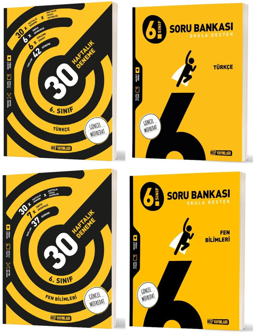 Hız 2026 6. Sınıf Türkçe + Fen Bilimleri Haftalık Deneme + Soru Seti 4 Kitap