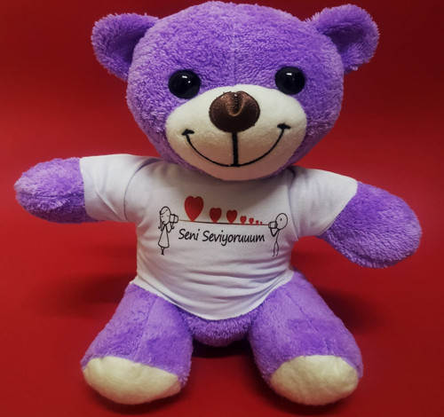 Mor Ayıcık Seni Seviyorum Baskılı Tişörtlü