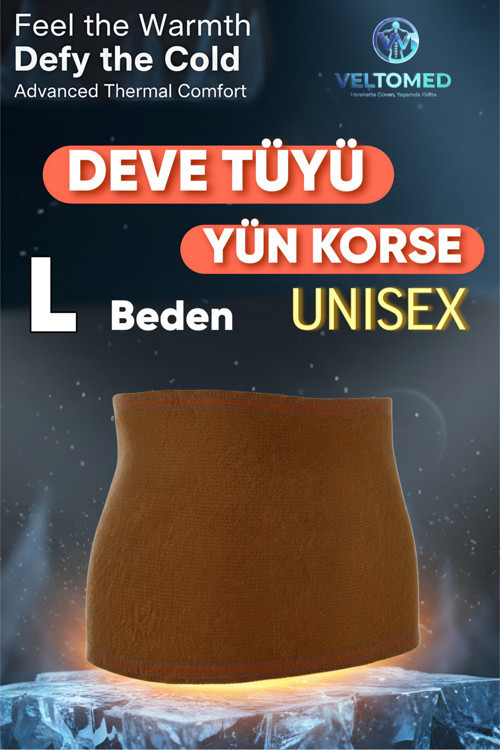 L Unisex Deve Tüyü Yün Korse- Sıcak Tutar Bel Ağrıları Fıtık Bel Kuşağı, Giydirmeli Yün Bel Korsesi