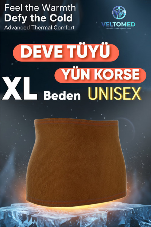 XL Unisex Deve Tüyü Yün Korse- Sıcak Tutar Bel Ağrıları Fıtık Bel Kuşağı, Giydirmeli Yün Bel Korsesi