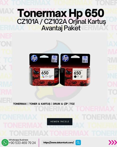 650 CZ101A / CZ102A Set Orjinal Kartuş Avantaj Paket , Deskjet 1015 / 1515 / 1516 / 2545 / 2546